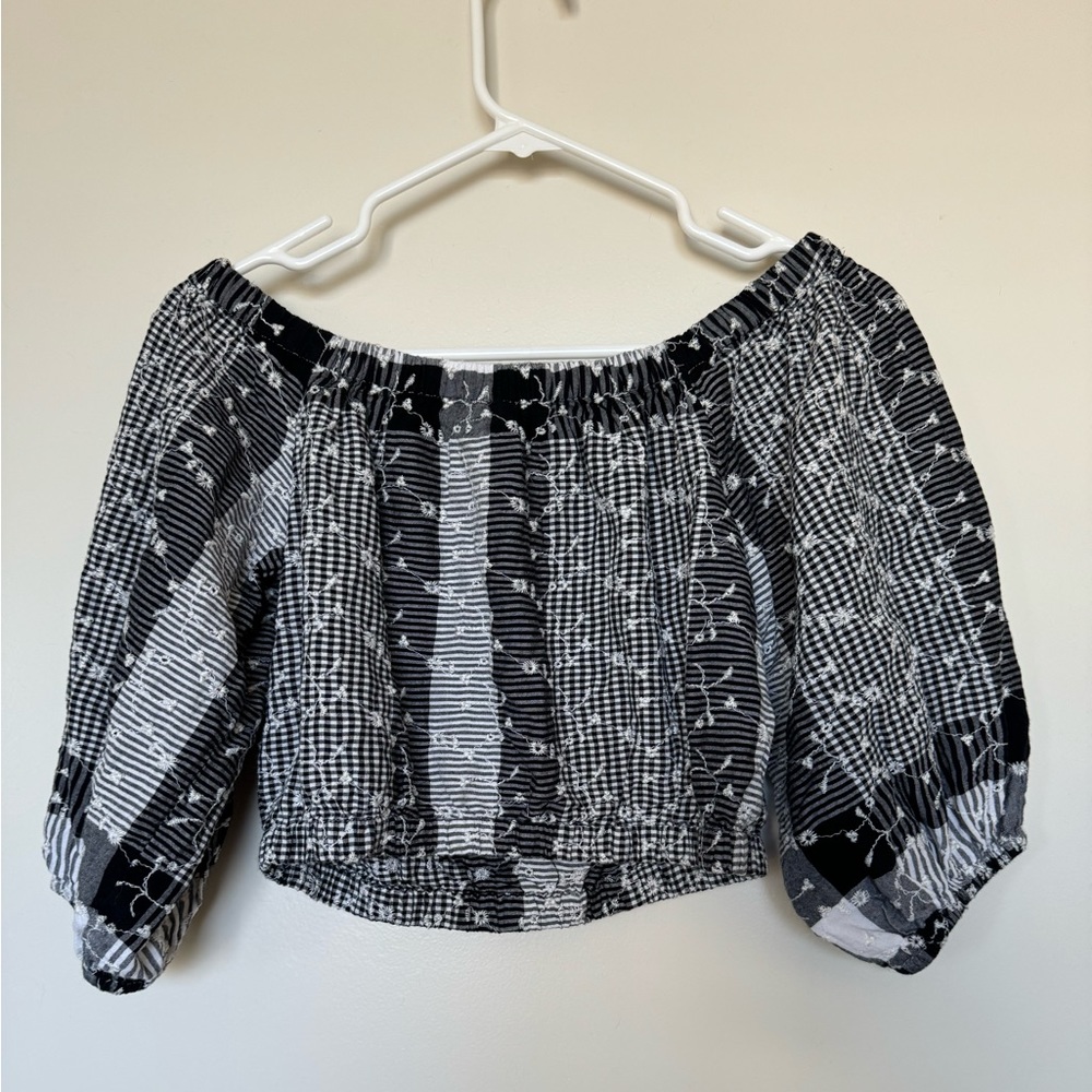 Embroidered Cropped Puffy Sleeve Top